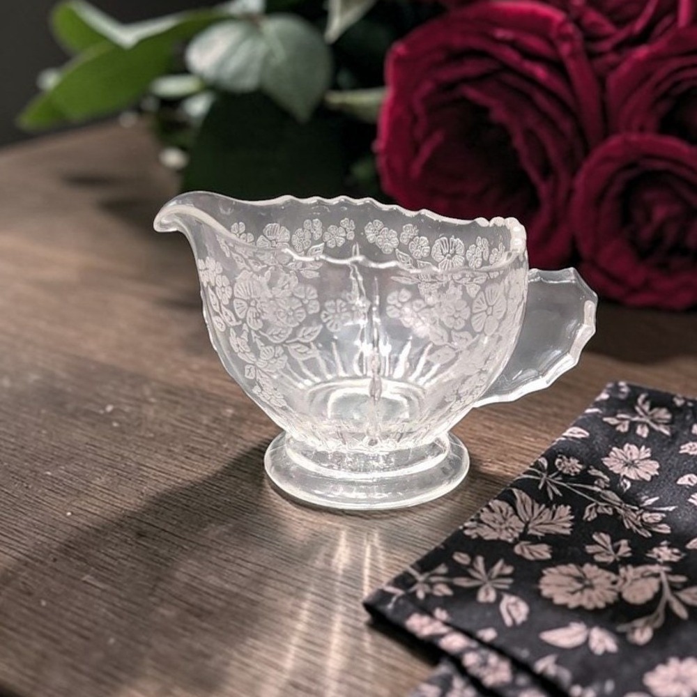 New Martinsville Depression Glass Creamer, Vintage‎ Replacement, Etched Pitcher